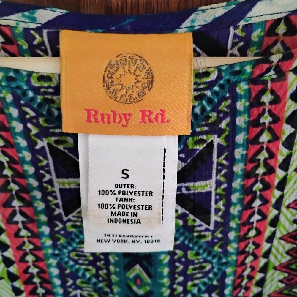 Ruby Rd. Teal Purple Pink Geometric Top